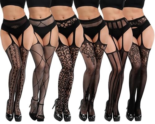 DRESHOW 6 Paires Femme Sexy Élastique Collants Taille Haute Filets de Pêche Bas Résille Cuisse Haut Bas Collants