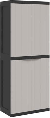 vidaXL Gartenschrank, Werkzeugschrank mit viel Stauraum, Geräteschrank Wetterfest Abschließbar, Outdoor Schrank Kunststoffschrank Gartenbox, Grau Schwarz 65x37x165cm PP