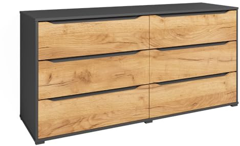 Vicco Commode Ruben, Chêne doré, 48x77.6cm | avec tiroirs, pour le rangement de vêtements et d’objets du quotidien