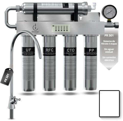 GLOWSE PR501 Sistema de Filtrado Agua-filtrado de 5 Etapas de Flujo Rápido-(NO es Osmosis Inversa)-Depuradora Agua Domestica-Filtro Agua