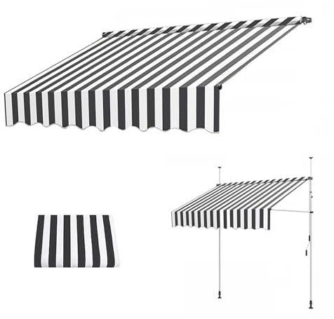 LXRHLIKG Einziehbarer Klemmmarkise-Ersatzstoff, wasserdichte Schatten-Sonnenschutz Klemm Markise, PU-Beschichtete Polyesterfaser für Hof, Deck, Balkon(Color:Gray Stripes,Size:79/200cm)
