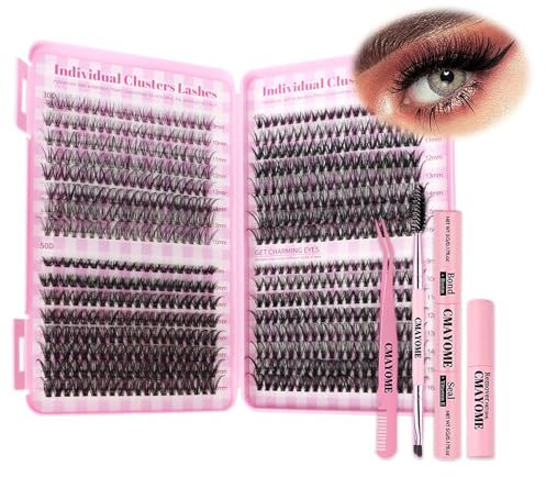 Eyelash Extension Kit 640pcs Individual Eyelashes Kit Cluster Lashes Individual CLuster 9-16mm DIY Eyelash Extension Kit with Lash Bond and Remover, Tweezers, Double-Ended Brush(30D&40D&50D)