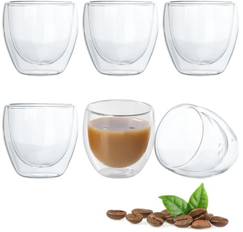 HENGBIRD Lot de 6 tasses à expresso en verre à double paroi résistantes à la chaleur avec effet flottant pour dessert et moka 80 ml