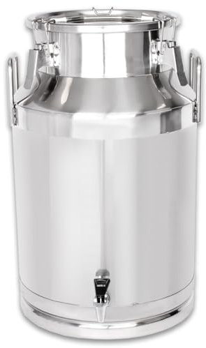 Beeketal 'BMK-40A' Milchkanne Transportkanne 40 Liter aus Edelstahl mit Ablasshahn, auslaufsicherer Deckel mit Dichtung und Spannverschluss - Molkerei Milch Kanne zum Transport oder zur Aufbewahrung