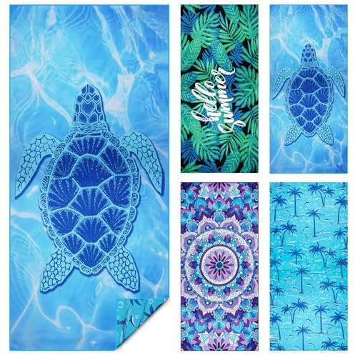 flintronic 2 Pack Microfiber Oversized Lightweight Beach Towel 180x80cm Extra Large Thin Sand Free Towels Travel Swim Pool Camping for Adults Women Men Beach Essentials Vacation Gift-Turtle