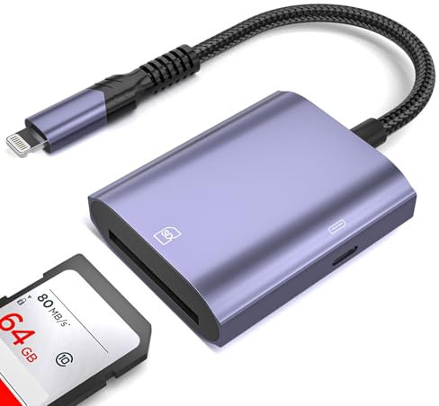 MFi Certified iPhone SD Card Reader 2 in 1, Lightning to SD Card Adapter with PD Port, Camera Card Viewer for iPhone 14/13/12/11/X/XS/XR/8/7/5S