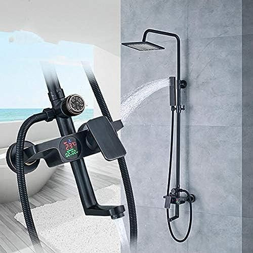 CAFIEDR Ölgeriebene Bronze Digitale Temperaturanzeige Badezimmer Duscharmatur Mischbatterie Wasserhahn 8 Zoll Quadratisch Bad Duscharmatur Sets, Duschsets