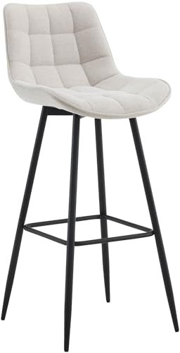 CLP Barhocker Dartford I Gepolsterter Barstuhl I Tresenhocker mit Metall-Gestell und Rückenlehne, Farbe:Creme, Material:Stoff