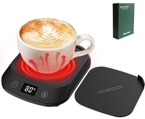 Eleechen Coffee Mug Warmer, Smart Cup Warmer for Desk with 8H Auto On/Off, 4 Temperature Settings (40℃/55℃/65℃/80℃), Self Heating Coaster for Coffee Mug, Milk-Cup Warmer (Black)