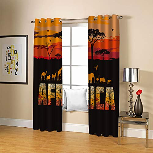 FYRHLH Fenster Vorhang Schlaufen-Vorhang Afrika&Tierwanderung Dekorative Gardine Schlaufenschal Fenster-Schal 2er Set Größe:B336 x H229cm