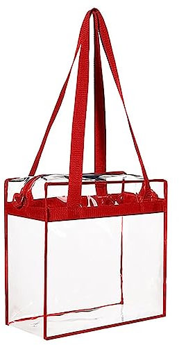 Mesh Tote Pvc Transparent Bag Square Large Capacity Travel Storage Bag Portable Crossbody Handbag Handbag Holder (Red, One Size)