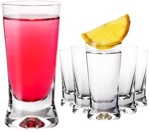 PLATINUX Vasos de chupito de 50 ml, 5 cl, en forma de X, juego de 6 piezas, de cristal, serie 'CrossLine', apto para lavavajillas