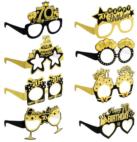 Grevosea 8 Pcs Birthday Party Eyeglasses, 70th Birthday Paper Sunglasses Decoration Happy Photo Booth Props Supplies for Her Party Girls Women Favors Decors Gift (70th)