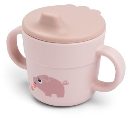 Done by Deer Foodie Trinklernbecher Tiny farm Rosa, 2-in-1 - Kinderbecher mit Henkel und Trinkbecher mit Deckel, Schnabeltasse: 100% PP, Dichtungsring: 100% Silikon alle Teile in Lebensmittelqualität