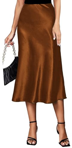 Koerye Jupe en Satin pour Femme Élégant Taille Haute Midi avec Fermeture Casual Élastique Jupe en Soie Millésime A Ligne Stretch Taille Jupes