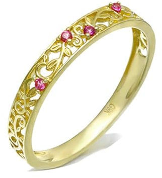 Calefee Ring Gold Damen 585 Echtgold, Verlobungsring Damen Schlicht mit Erstellter Rubin Rund, Echtschmuck 14 Karat größe 47 (15.0)