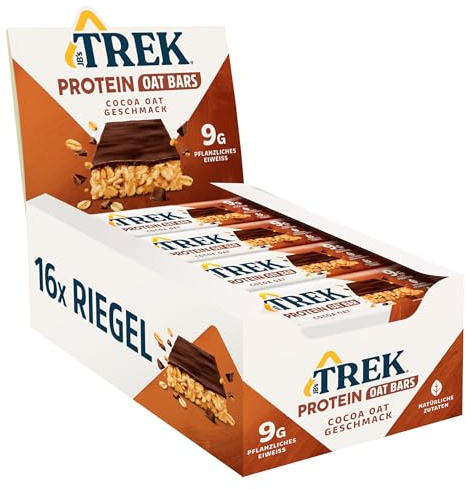 JB's TREK Protein Haferriegel Cocoa Oat | Vegan | 16x50g (800g) | 9g Pflanzliches Protein | Reich an Ballaststoffen | Glutenfrei