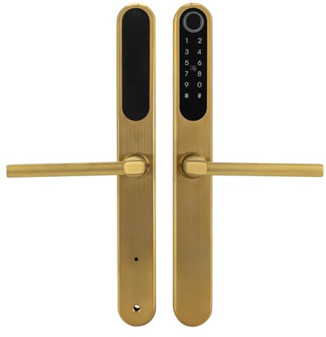 Fingerabdruck Türschloss intelligentes Türschloss mit Griff, digitales Türschloss für Türen von 45-60mm, Mehrere Öffnungsmethoden (Fingerabdruck, Passwort, Wischkarte, APP...) (Gold)