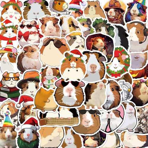 50 Stück Meerschweinchen Aufkleber für Laptop Gitarre Gepäck Auto Skateboard Fahrrad Moped Motorrad Journal Computer Scrapbook Telefon,Cartoon Tier wasserdicht Stickers für Erwachsene Teens Kinder