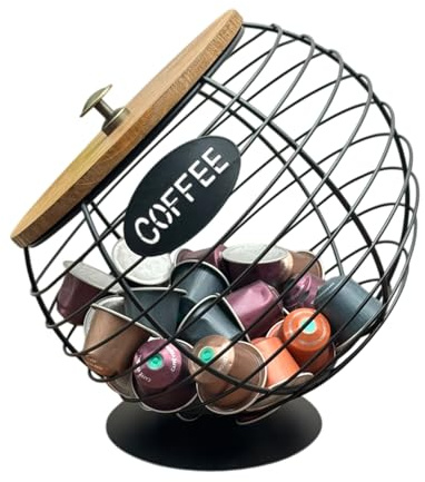 Schräge Kaffeekapsel-Aufbewahrung aus Eisen – Padhalter | Kaffeeregal mit großem Fassungsvermögen | Kaffeepadkörbe aus Eisen mit Deckel, Espressohalter für die Theke, Snackständer aus Metall für Küche