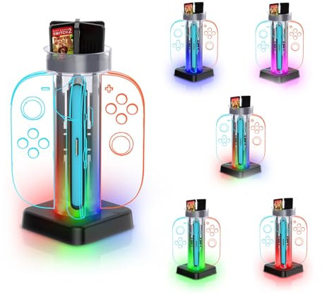 AriKroii 2025 Switch 2 Controller Charger Dock Skins per controller Joy Con Compatibile con Nintendo Switch 2, Switch Charging Dock con 5 modalità di luce RGB e slot per carte da gioco