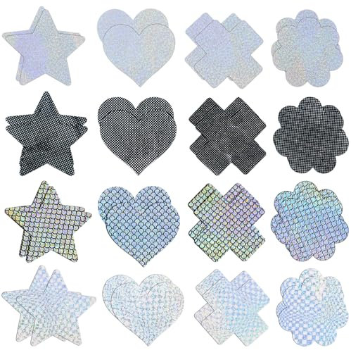 Asaisimg Lot de 16 paires de cache-tétons autocollants jetables à paillettes pour femme - Multicolore
