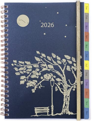 Kalender 2026 A5 1 Woche 2 Seiten mit Monatsregistern, Tasche, Mehr Passwort Notizen Kontakt, Buchkalender Terminplaner/Wochenplaner Ringbuch, Wochen/Monats Planer Spiralbindung, Jan.26-Dez.26