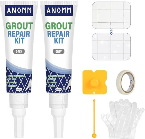 ANOMM 2x120ml Blanqueador de Juntas Azulejos, Gris Lechada para Azulejos Baño, Limpia Juntas Baldosas Suelo, Renovador de Juntas para Cocina, Baño, Ducha, Azulejos, Líneas de Pared