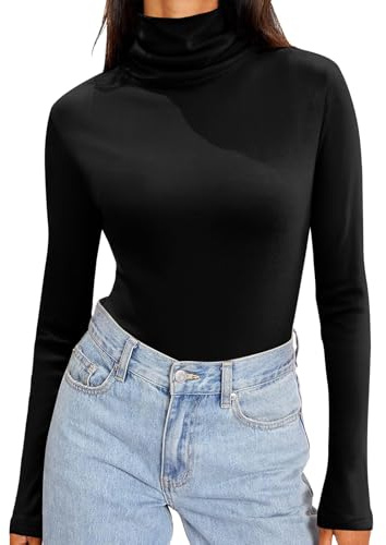 Fjquamitix Turtle Neck Tops for Women High Polo Roll Neck Thermal Underwear Thermal Long Sleeve Top Women Turtleneck Plain Jumper (UK, Alpha, L, Regular, Regular, Black)