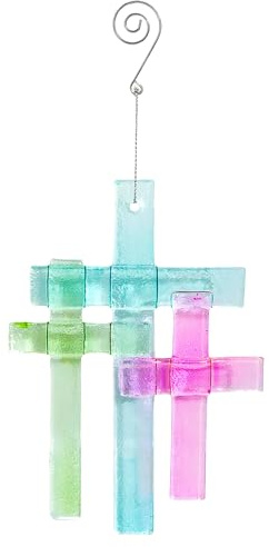 KANPURA Buntes Kreuz zum Aufhängen, 15 cm, Glaskreuzbehang für religiöse, christliche Weihnachtsdekoration