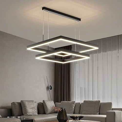 Trutipon Modern Aluminium Acrylik Quadrate Pendelleuchte 80W 110-220V Flickerfrei Uniforme Leuchten Dreifarbendimmbar Ideal für Wohnzimmer Esszimmer Schlafzimmer 10-15㎡ Hohe Transparenz Design