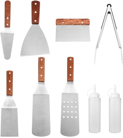 COLLBATH Set Ustensiles BBQ Acier Inoxydable Outils Durables pour Cuisson Extérieur et Cuisine Professionnelle Accessoire Pince et Spatule pour Barbecue et Crêpes