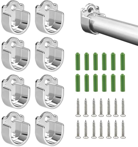 JNYUTEEN 8 Pièces de Supports pour Tringle, Fixation Forme U 25mm Support Tube Armoire avec Vis, Supports de Tringle Métallique pour Penderie Dressing Rangement