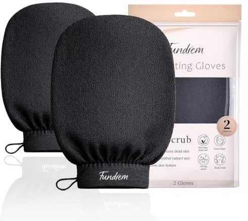 Exfoliating Gloves 2 Pcs, Korean Exfoliating Mitts, Body Scrub for Dead Skin Remover, Exfoliating Body Scrubber for Bath Shower, Body Exfoliator Scrubber, Moroccan Exfoliate Glove, Women Men (Black)