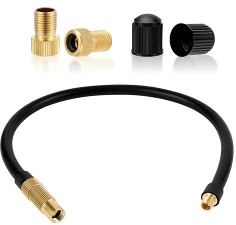 Versatile 2-in-1 Schrader & Presta Valve Adapter, 40cm/15.7in Presta Valve Pump Bike Pump Inflator Adaptor Extension Tube Hose with 2 Pairs of Valves, for Portable Car, Bicycle, Motorcycle Tyre