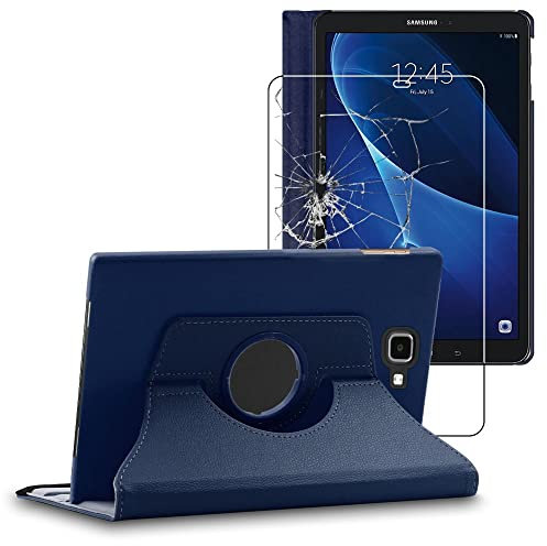 ebestStar - Cover per Samsung Galaxy Tab A6 A 10.1 (2018, 2016) T580 T585, Custodia Protezione Rotazione 360, Pelle PU, Blu scuro + Vetro Temperato