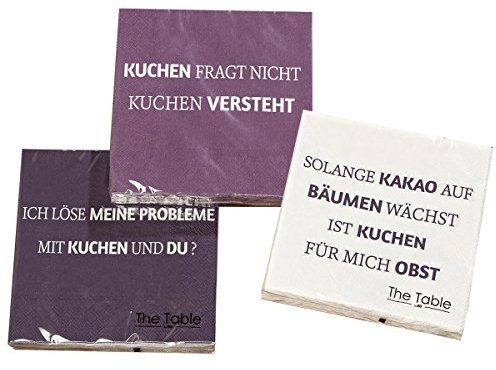 Servietten 'Kuchen fragt nicht' lila - 3er Set je 20 Stück 3-lagig 33 x 33 cm