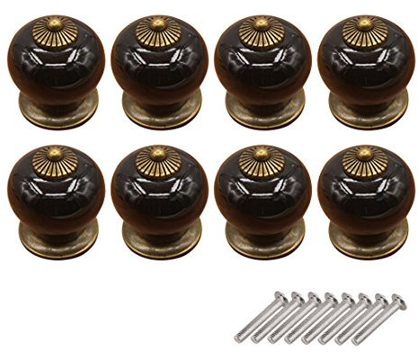 Boutons de meubles, Lommer 8 pcs en céramique en forme de citrouille meubles Bouton rond Poignée de mode Porcelaine enfants Bouton pour tiroir/armoire/armoire/placard, Céramique, noir, 3.4*3.4*3.8cm