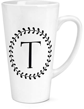 Letter T Floral Wreath Alphabet 17oz Large Latte Mug Cup