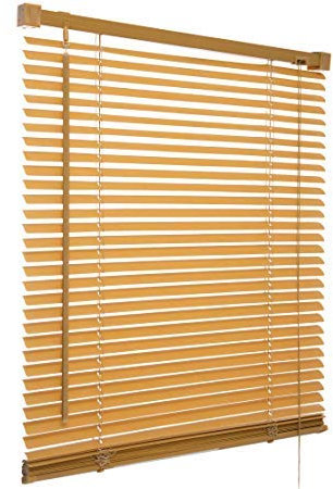Wood Wooden Grain Effect Window Venetian Blind Blinds Easy Fit Privacy Curtains Trimmable Fittings Windows Treatment Shutters Twist Open Close (Teak-Wood Grain Effect, 60 x 150 cm)