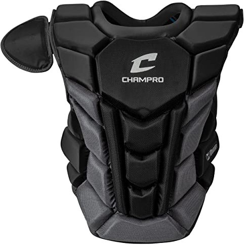 CHAMPRO Optimus Pro Plus Ergonomischer Baseballfänger-Brustschutz für Commotio Cordis mit Abnehmbarer Schulterkappe, 41,9 cm, Schwarz