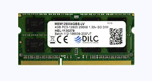 DILC, RAM DDR3 SODIMM 4GB, Memoria RAM per Pc Portatile, PC3-12800, 1600Mhz (204 Pin), 1.35v (Low Voltage), Compatibile con Computer Portatili/Notebook o Mini Pc con Slot SODIMM, Garantita a Vita