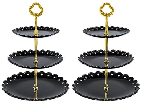 AOSEE 2 Stk Mehrschichtiger Tortenständer, 3 Stöckig für Cupcake, Käseplatte Cupcake Dessert Ständer, Keks Servierständer, Party Hochzeit Deko Tortenständerfür Party, Geburtstag, Hochzeit (Schwarz 01)