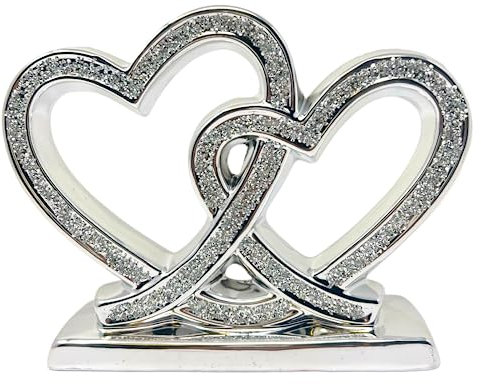 Amazing Gift Crushed Diamond Silver Double Heart Love Ornament - A Radiant Celebration of Eternal Affection Sterling Love-Ornament Blings Sparkly Home Decoration