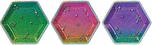 Amscan 542684.99 Assorted Sparkle Prismatic Hexagonal Plates, 18cm - 8 Pcs, Multicolor
