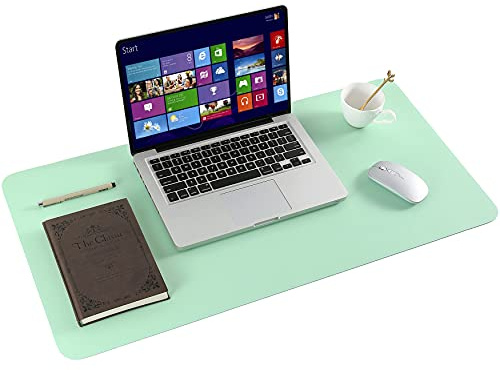 ARNTY Tapis de Bureau,Sous Main Bureau en Cuir PU,Grand Tapis de Souris Bureau,Double Face Dessous de Bureau,Sous Main Bureau Cuir Étanche pour Bureau et Maison(Vert&Bleu,60 * 35cm)