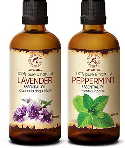 Pfefferminzöl und Lavendelöl Ätherische Öle Set 2x100ml - Aromatherapie Ätherische Öle Set - Öle für Aroma Diffusers und Seifen - Pfefferminz Öl für DIY Naturkosmetik und Duftkerzen
