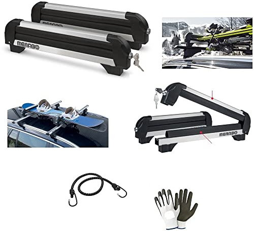 Compatible avec Nissan Xterra 2008 Porte-Ski 120CM + Porte-Ski 4 Paires DE Skis OU 2 Snowboards Porte-Ski pour Toit DE Voiture en Aluminium HOMOLOGUÉ