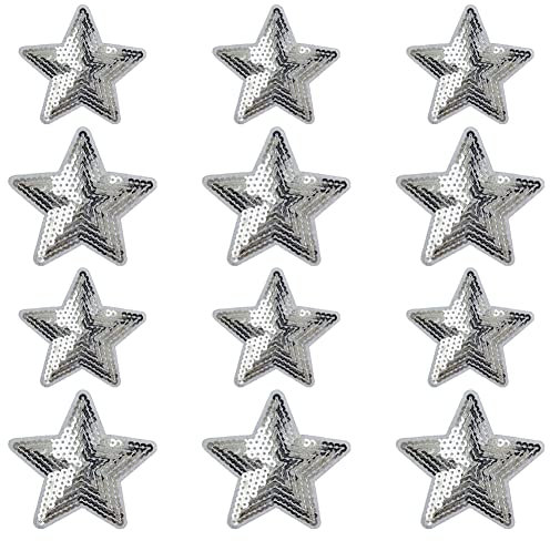 Liitata Stars Sequin Appliques Shiny Embroidered Patches Sew On Iron On Patches for Clothes Jackets Dress Jeans Hats Shoes Backpacks DIY Accessory - 12 Pcs Silver 2 Sizes