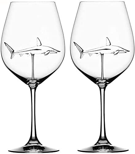 GYYJW Bleifreie und bleifreie Glas-Hai-Rotweingläser Gläser Set für Hausbar Partys, Stielgläser für Rot/Weißweinkelche (2 Stück)